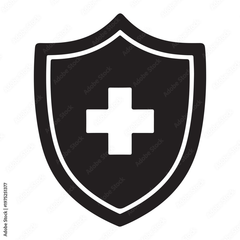 Fototapeta premium Immune system icon. Medical cross in the shield. Vector isolated.
