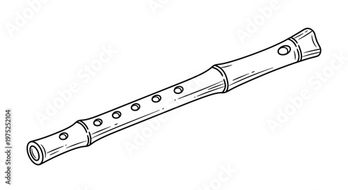 Hand-drawn illustration of a bamboo flute, a simple wind instrument with finger holes.
