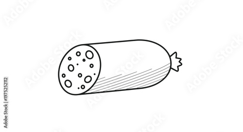 Hand-drawn illustration of a single sausage slice with visible fat and meat texture, isolated on white.