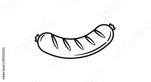Hand-drawn sausage illustration, simple line art, isolated on white background