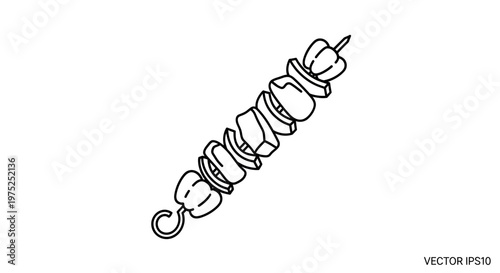 Hand-drawn Skewer with Vegetables and Meat, Barbecue Food Illustration