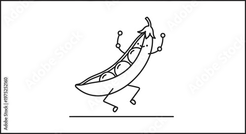 Happy cartoon pea pod character dancing with joy