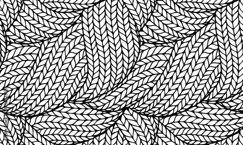 Hand drawn black and white knitted wool texture pattern. organic braided lines.