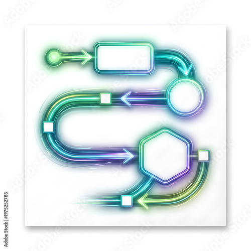 Neon flow chart with blank spaces for information and data.