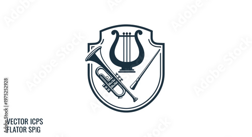 Orchestra Emblem: Trumpet, Lyre, and Conductor's Baton - Music Symbol