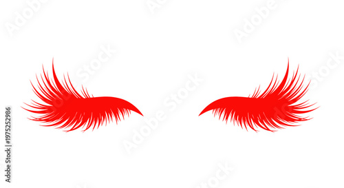 Vibrant Red False Eyelashes on White Background, Beauty and Makeup Concept