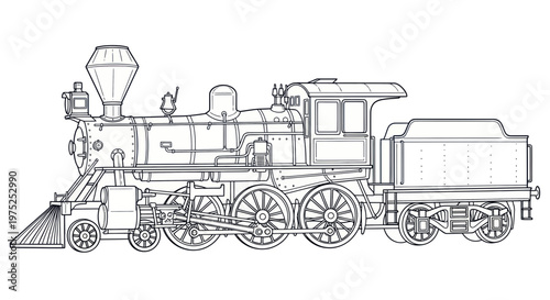 Vintage Steam Locomotive Outline Drawing