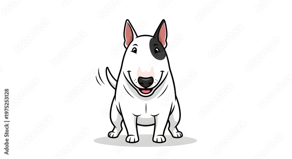 Fototapeta premium A cartoon bull terrier dog with a happy expression and a black patch over one eye
