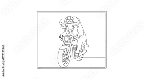 Funny Bull Wearing Helmet Riding Motorcycle