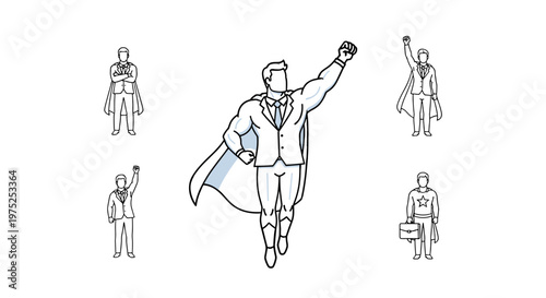 Collection of superhero characters in various action poses illustration