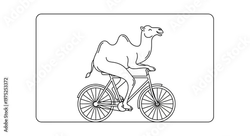 Funny Camel Riding a Bicycle - Whimsical Animal Illustration
