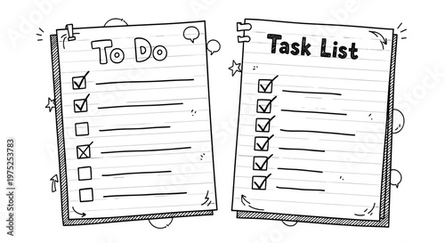 Handdrawn to do list and task list sketches on paper