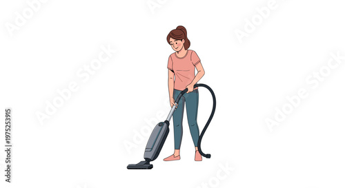 Young woman cleaning floor with vacuum cleaner