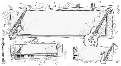 Handdrawn sketch of a modern outdoor patio with furniture and plants