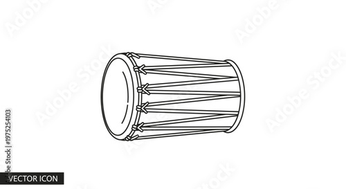 Dholak Drum Icon, Indian Percussion Instrument, Vector Line Art