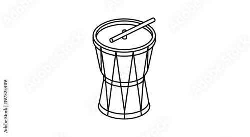 Djembe Drum Outline Icon, African Percussion Instrument with Stick