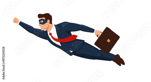 Businessman flying with briefcase in suit and tie