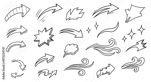 Collection of handdrawn arrow and swirl illustrations for design