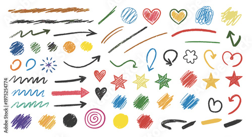 Collection of colorful handdrawn doodles and sketchy illustrations