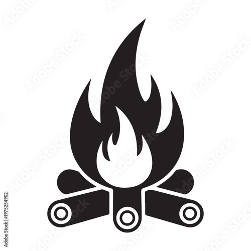Campfire Icon Bonfire Camping Bon Camp Wood Fire Flames Burn Vector Black White Silhouette Symbol Sign Graphic Clipart Artwork Illustration Pictogram