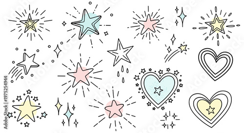 Collection of whimsical stars hearts and sparkles