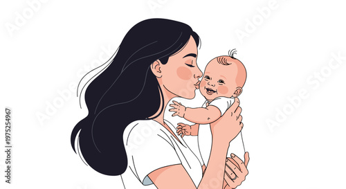 Mother holding her baby girl with love and tenderness in her arms
