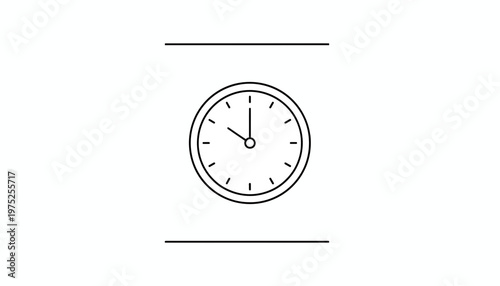 Simple Line Art Clock Face Showing 11:00 AM or PM, Time Concept