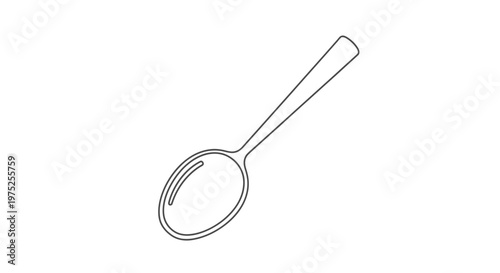 Simple Line Art Drawing of a Spoon, Isolated on White Background