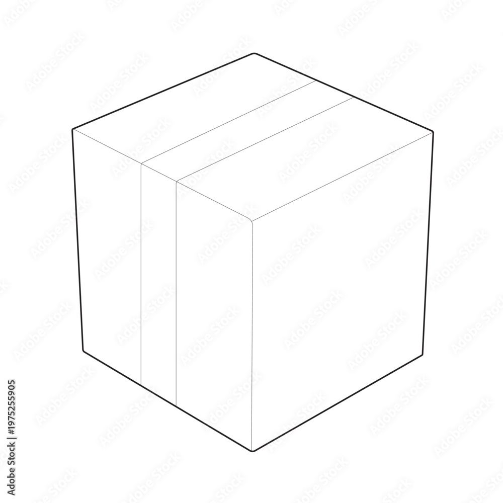 Naklejka premium Isometric corrugated cardboard shipping box linear drawing
