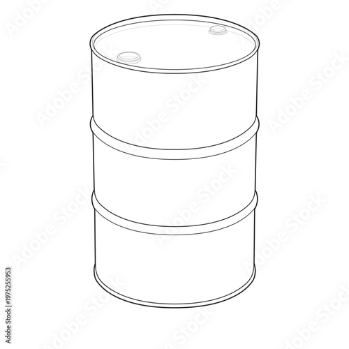 Isometric tight head steel drum and closed metal barrel linear drawing