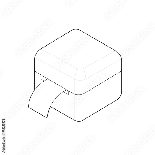 Isometric compact direct thermal shipping label printer linear drawing