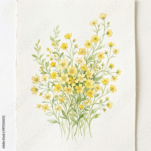 Watercolor Yellow Flower Bouquet on White Background Artistic Floral Illustration