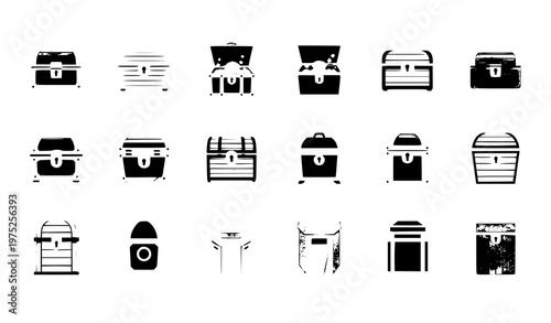  collection of black and white treasure chest icons and illustrations