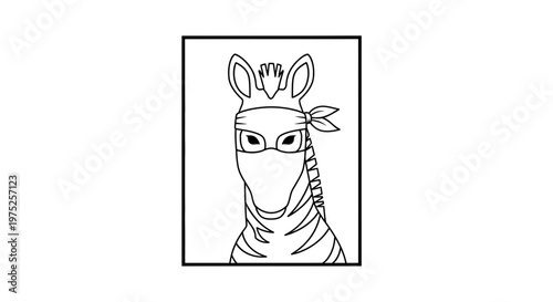Zebra Ninja Masked Warrior Line Art - Creative Animal Character