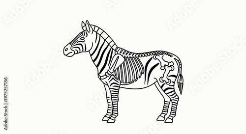 Zebra Skeleton Anatomy Illustration - Side View
