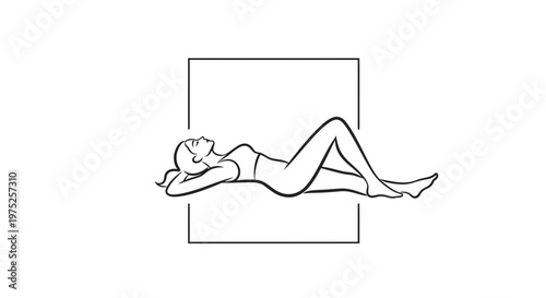 Woman Lying Down Relaxing in a Square Frame, Peaceful Pose, Calm Expression