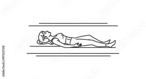 Woman Lying Down Relaxing on Back, Peaceful Sleep, Calm Mind, Minimalist Line Art