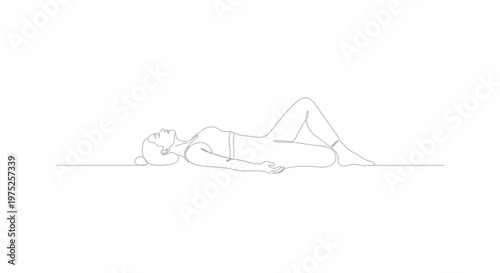 Woman Lying Down Relaxing on Floor, Yoga Pose, Minimalist Line Art