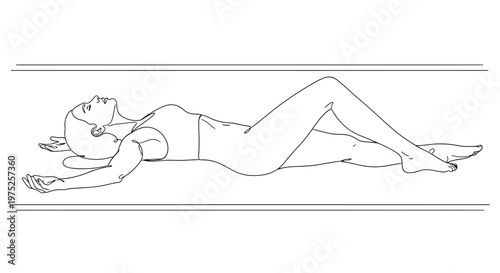 Woman lying down, relaxed pose, arms outstretched, legs bent, body on back