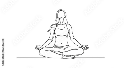 Woman Meditating in Lotus Pose, Minimalist Line Art, Yoga and Mindfulness
