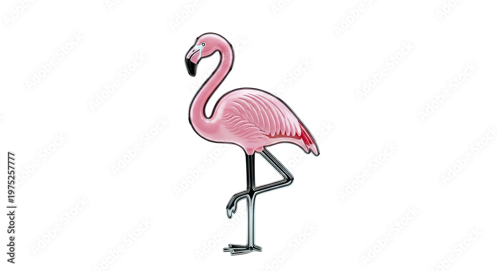 Fototapeta premium Pink Flamingo Standing on One Leg with Black Outline