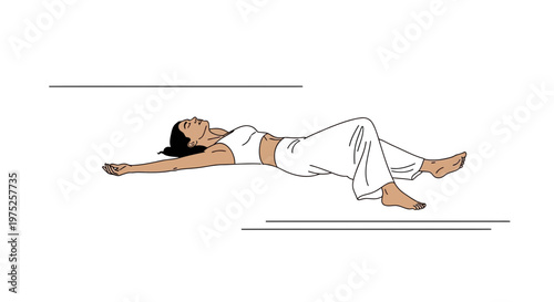 Woman in white clothes floating peacefully, serene relaxation, meditation pose, body and mind balance