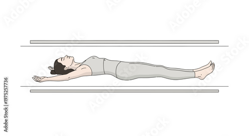 Woman lying down in a medical scanner, MRI or CT scan machine, health checkup