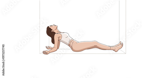Woman in white lingerie stretching on floor, relaxed pose, indoor setting