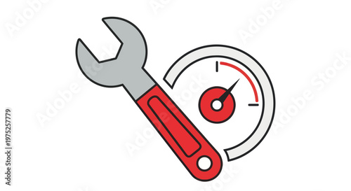 Wrench and Speedometer Icon: Repair, Maintenance, Performance, Speed Concept