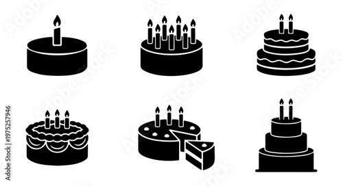 Discover delicious birthday cakes vector icons for celebration party and bakery design ideas