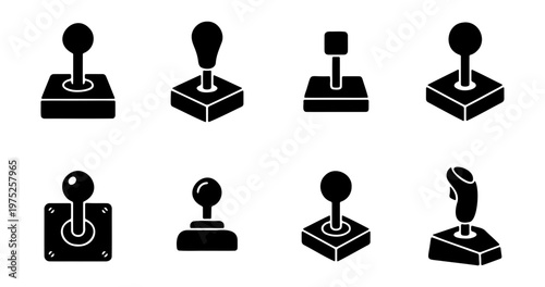 Arcade joystick controller vector set, game control stick, gamer input device, gaming equipment