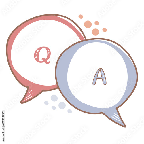 Two colorful overlapping speech bubbles with question and answer symbols for discussion