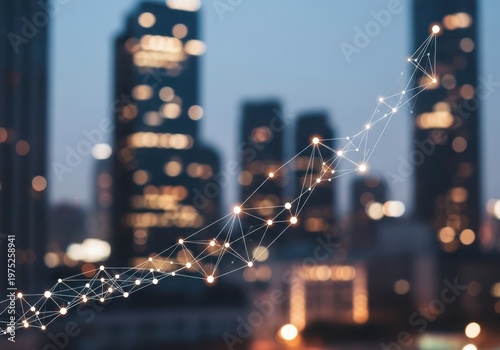 Abstract cityscape with network connections and lights