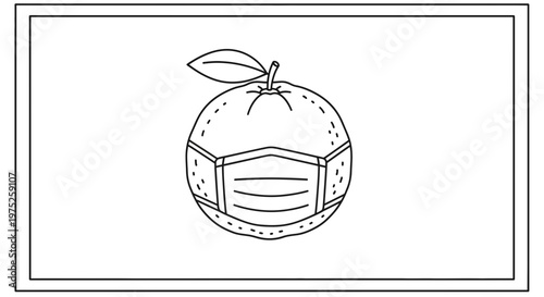 Orange Wearing Medical Mask - Line Art Illustration